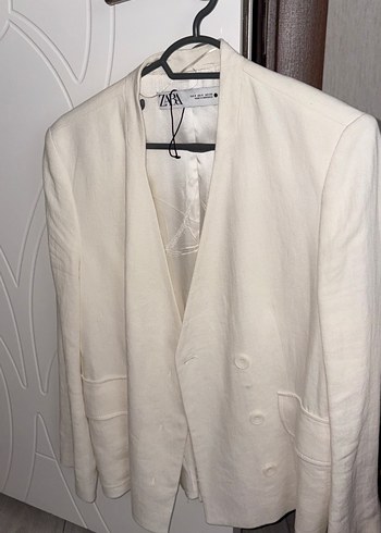 s Beden beyaz Renk Beyaz Kadın Keten Blazer Ceket