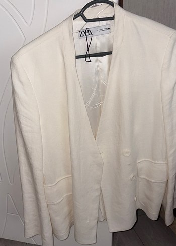 Zara Beyaz Kadın Keten Blazer Ceket
