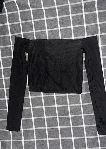 Trendyol & Milla Siyah Straplez Uzun Kollu Crop Top