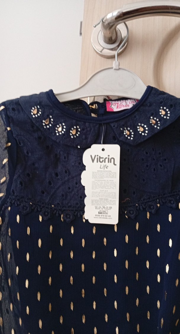 Uzun Kollu Mavi Bohem Kız Elbisesi - Görsel 2