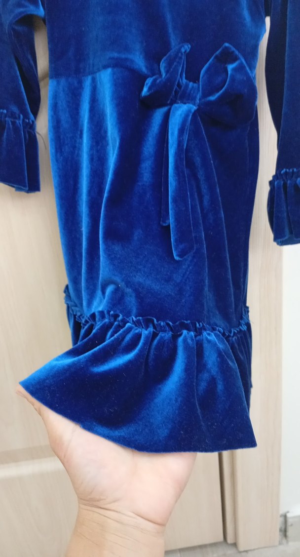 Kız Çocuk Lacivert Kadife Elbise - Görsel 3