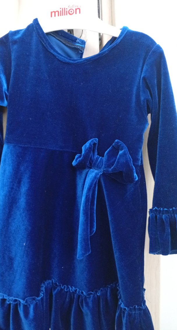 Kız Çocuk Lacivert Kadife Elbise - Görsel 2