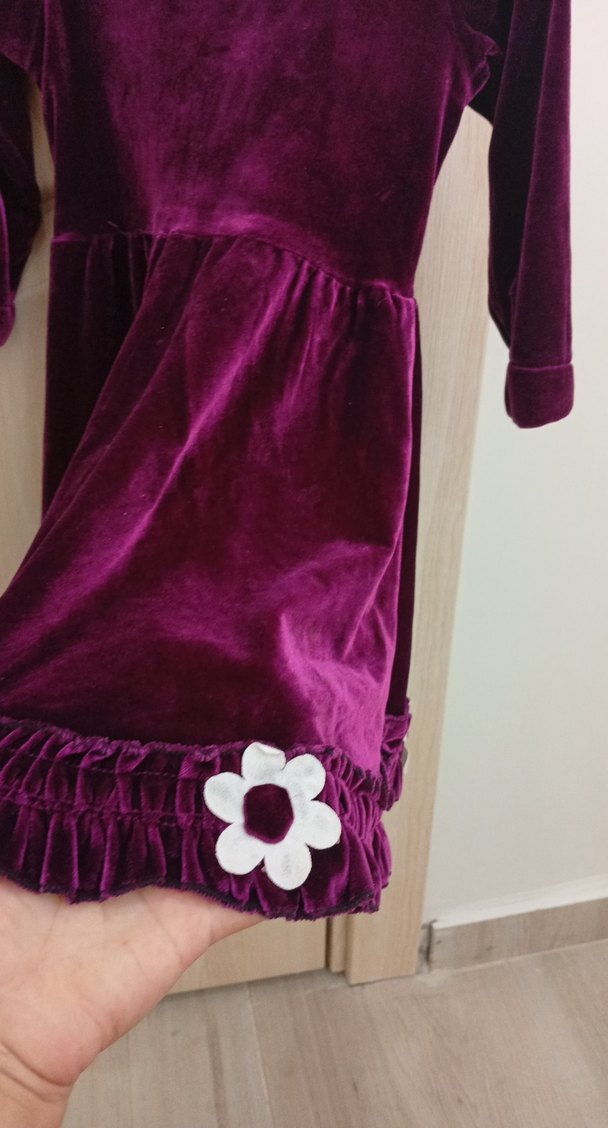 Uzun Kollu Mor Kız Çocuk Elbisesi - Görsel 2