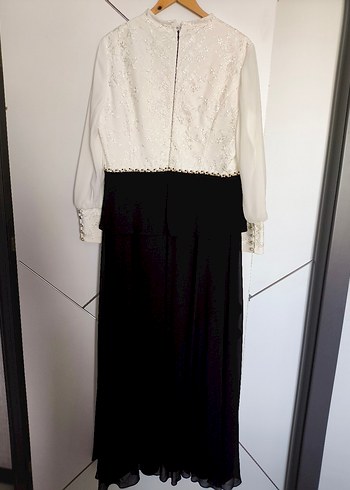 Uzun Kollu Krem-Siyah Abiye(Alvina) - Görsel 5