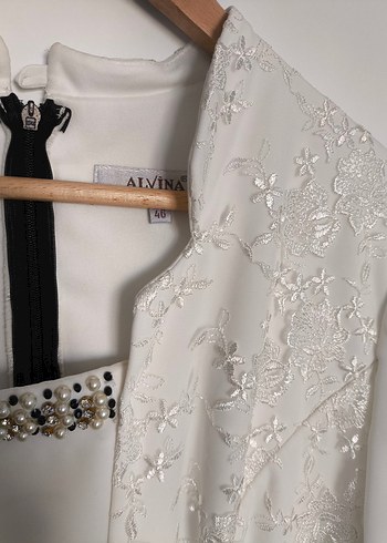 Uzun Kollu Krem-Siyah Abiye(Alvina) - Görsel 6