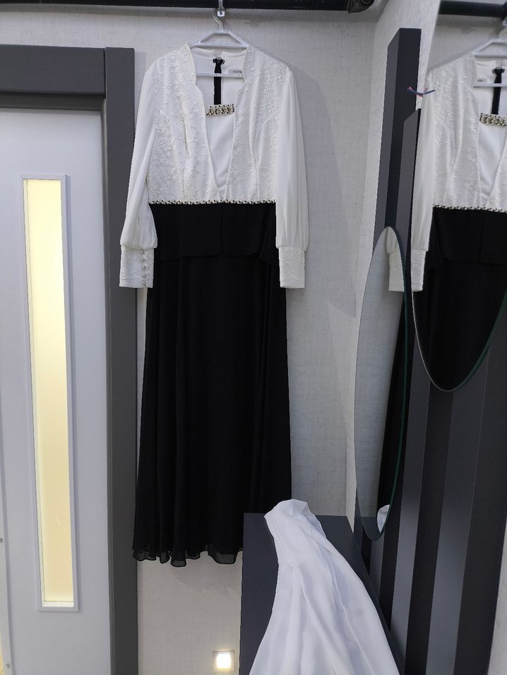 Uzun Kollu Krem-Siyah Abiye(Alvina) - Görsel 3