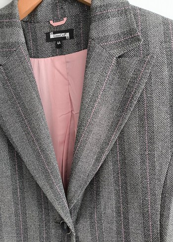 Gri pembe Çizgili Pileli Uzun Etek- ceket takım - Görsel 3