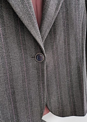 Gri pembe Çizgili Pileli Uzun Etek- ceket takım - Görsel 4