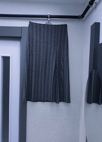 Gri pembe Çizgili Pileli Uzun Etek- ceket takım - Görsel 6