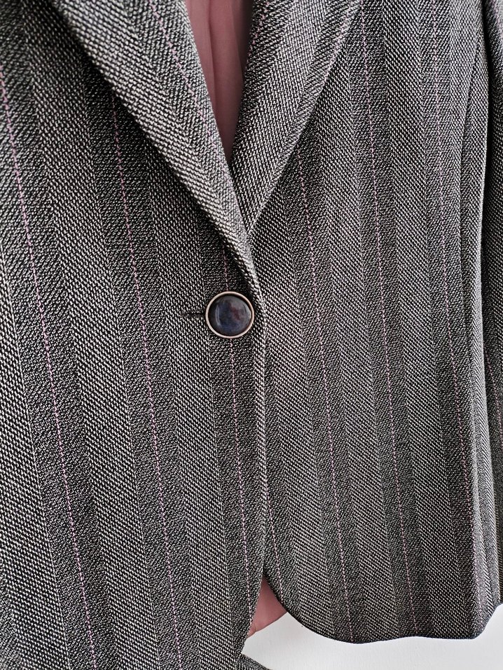 Gri pembe Çizgili Pileli Uzun Etek- ceket takım - Görsel 4