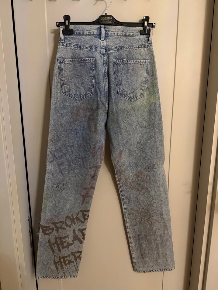 Pastel Mavi Bağlamalı Gevşek Kesim Denim Kadın Pantolon - Görsel 2