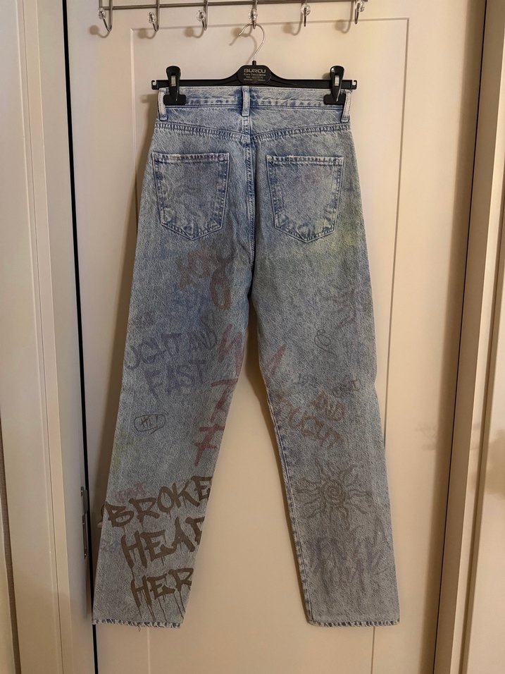Pastel Mavi Bağlamalı Gevşek Kesim Denim Kadın Pantolon - Görsel 3