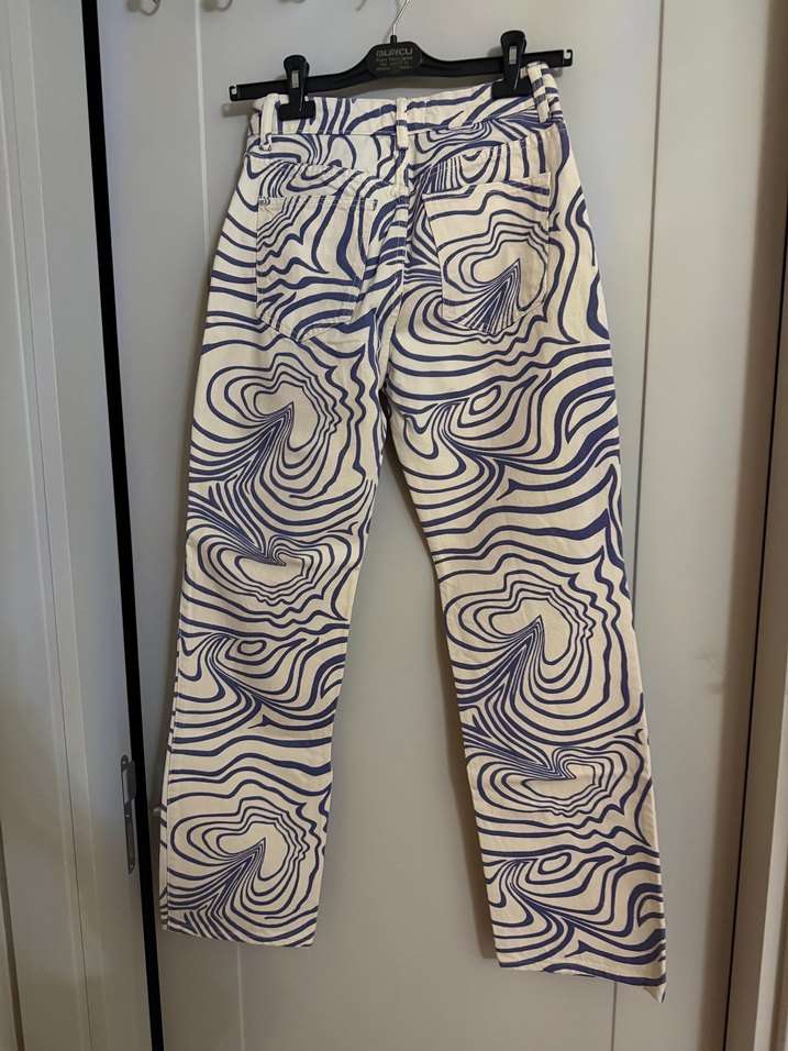 Mavi Batik Desenli Midi Kadın Jean - Görsel 3