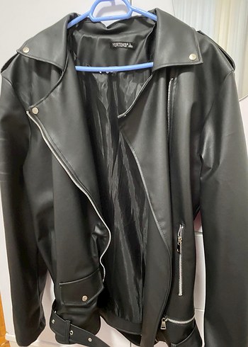 Siyah Deri Biker Ceket Kadın - Görsel 3