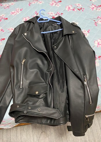 Siyah Deri Biker Ceket Kadın - Görsel 2