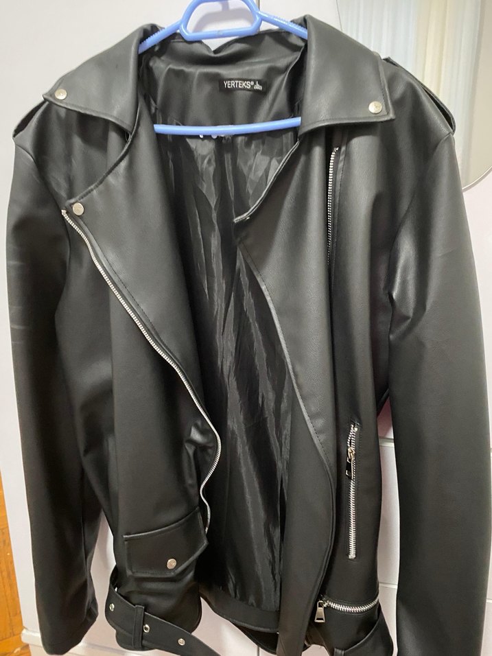 Siyah Deri Biker Ceket Kadın - Görsel 3