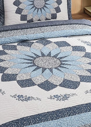 Mavi Gri Nakışlı Yatak Örtüsü - Görsel 3