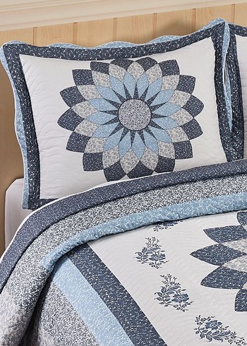 Mavi Gri Nakışlı Yatak Örtüsü - Görsel 2