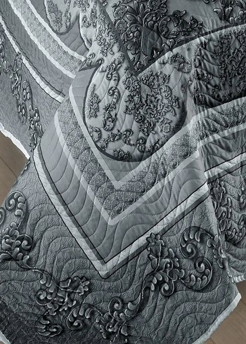 Gri Nakışlı Yatak Örtüsü - Görsel 4