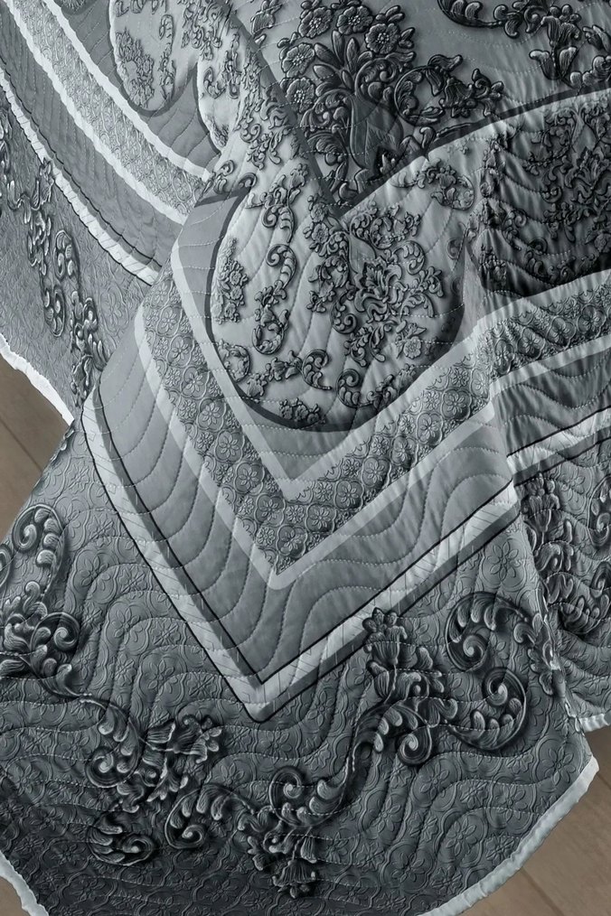 Gri Nakışlı Yatak Örtüsü - Görsel 4