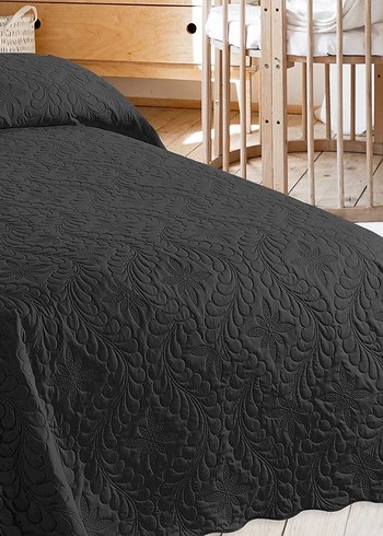 BLACK Star Siyah Nakışlı Tek kişilik Yatak Örtüsü - Görsel 3