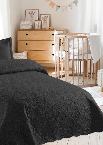 BLACK Star Siyah Nakışlı Tek kişilik Yatak Örtüsü - Görsel 2