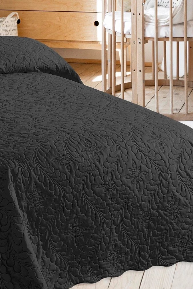 BLACK Star Siyah Nakışlı Tek kişilik Yatak Örtüsü - Görsel 3