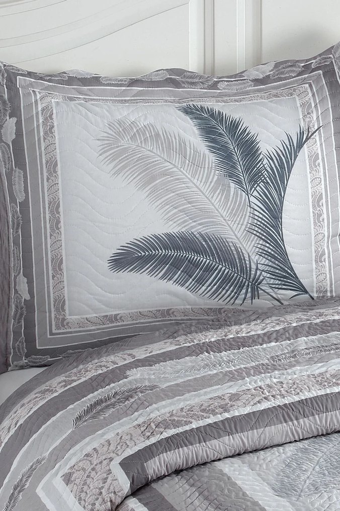 Gri Nakışlı Yatak Örtüsü Takımı - Görsel 2