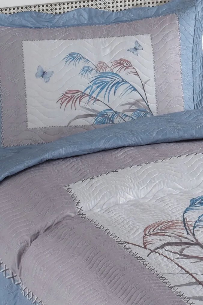 Nakışlı Bej Pastel Yatak Örtüsü - Görsel 2