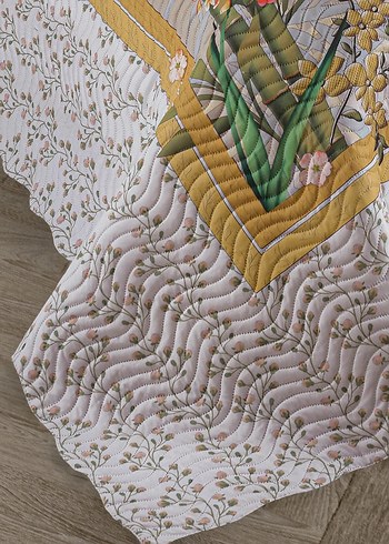 Nakışlı Beyaz Yatak Örtüsü - Görsel 3