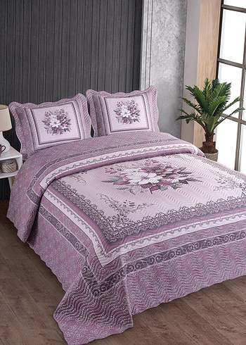 Pastel Mor Çiçek Desenli Yatak Örtüsü - Görsel 2