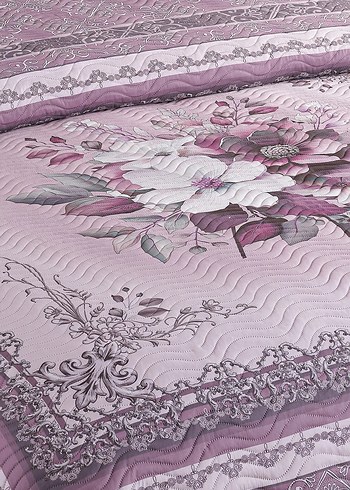 Pastel Mor Çiçek Desenli Yatak Örtüsü - Görsel 3
