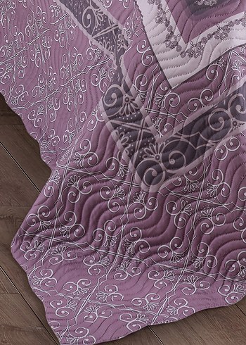 Pastel Mor Çiçek Desenli Yatak Örtüsü - Görsel 4