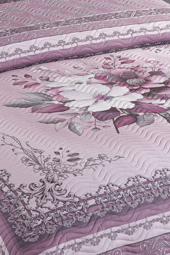 Pastel Mor Çiçek Desenli Yatak Örtüsü - Görsel 3