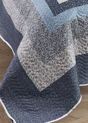 Nakışlı Mavi ve Gri Yatak Örtüsü - Görsel 4