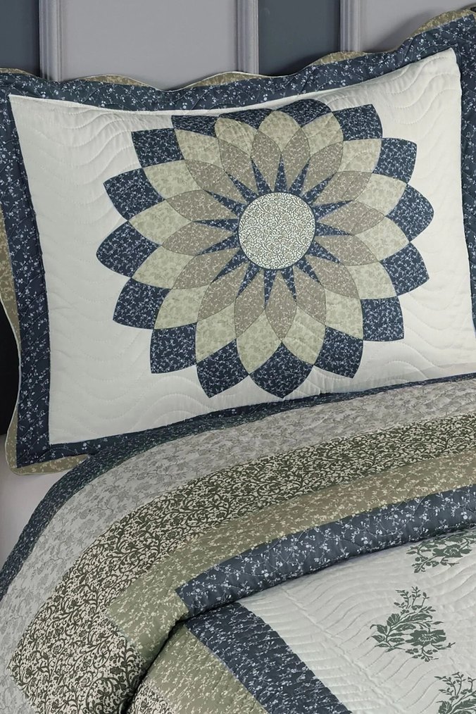 Gri Nakışlı Yatak Örtüsü Seti - Görsel 2