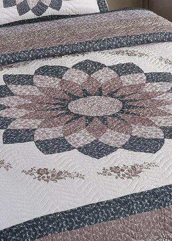 Gri Çiçek Desenli Yatak Örtüsü Seti - Görsel 2