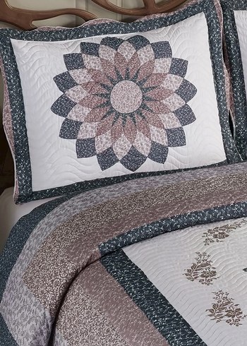 Gri Çiçek Desenli Yatak Örtüsü Seti - Görsel 3