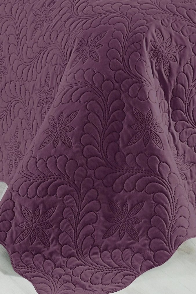 Koyu Mor Nakışlı Yatak Örtüsü - Görsel 5