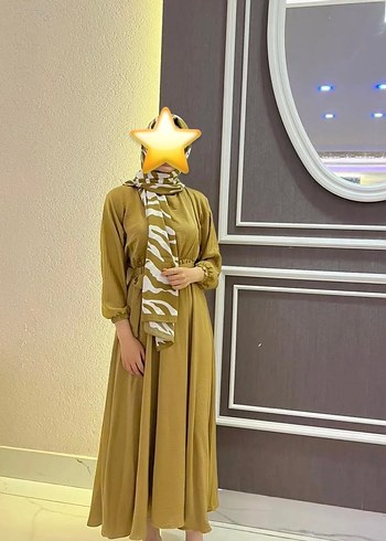 Camel Renk Uzun Tesettür Elbise