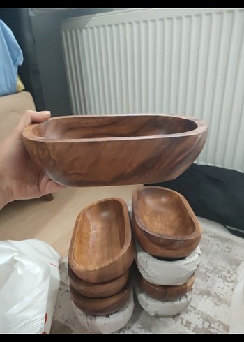 Parlak Kahverengi Bohem Ahşap Kase