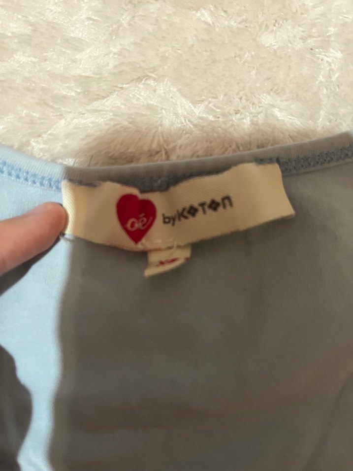 Mavi Kısa Kollu Crop Tişört - Görsel 2