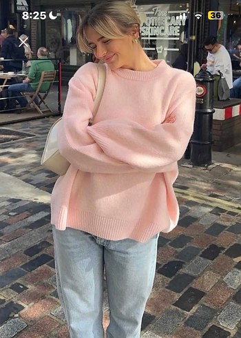 Pembe Oversize Triko Kadın Kazak - Görsel 3