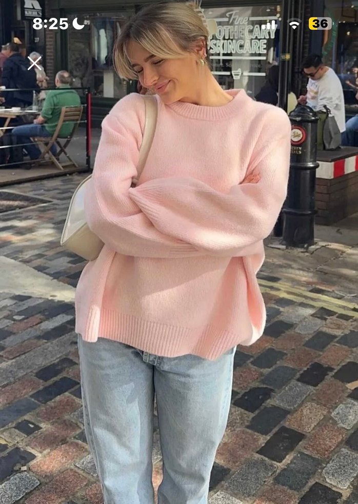 Pembe Oversize Triko Kadın Kazak - Görsel 3