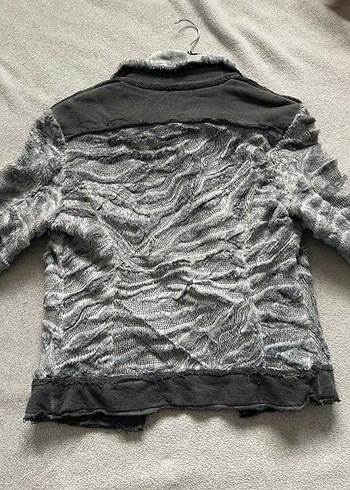 s Beden Gri Zebra Desenli Kürklü Kadın Ceket