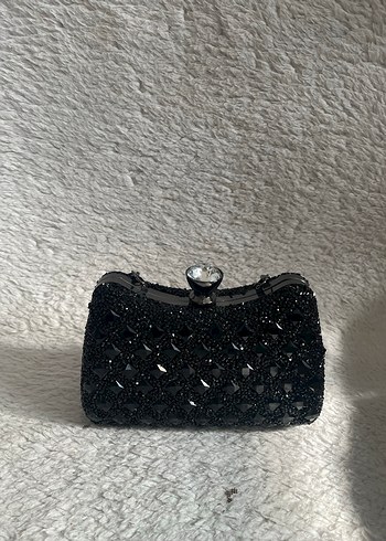 İşlemeli Boncuklu Siyah Kadın Clutch Çanta