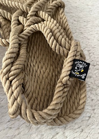 Bej Örgü Kadın Dolgu Topuk Sandalet - Görsel 5