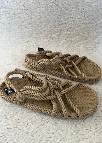 Bej Örgü Kadın Dolgu Topuk Sandalet - Görsel 2