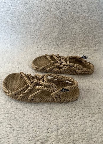 Bej Örgü Kadın Dolgu Topuk Sandalet - Görsel 3