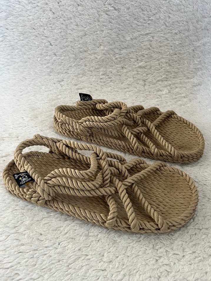 Bej Örgü Kadın Dolgu Topuk Sandalet - Görsel 2